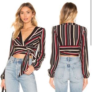 SUPERDOWN Striped Vanessa Tie Wrap Crop Top